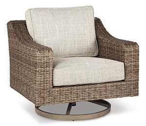 Beachcroft Outdoor Swivel Lounge with Cushion - 46 Furniture and Mattress Gallery