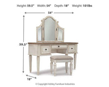 Load image into Gallery viewer, Realyn Vanity and Mirror with Stool - 46 Furniture and Mattress Gallery
