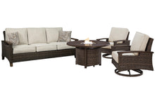 Load image into Gallery viewer, Paradise Trail Outdoor Sofa, Lounge Chairs and Fire Pit Table
