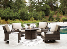 Load image into Gallery viewer, Paradise Trail Paradise Trail Fire Pit Table with 4 Nuvella Swivel Lounge Chairs
